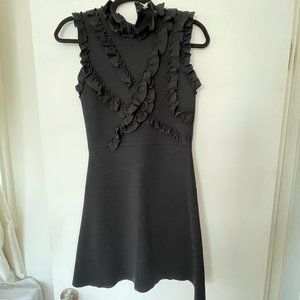Zara Black Knit Dress with Ruffled Front Size M